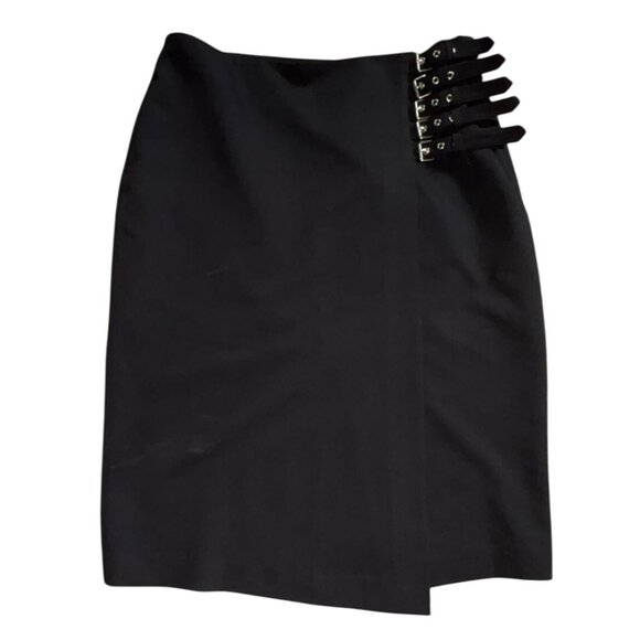Worthington Womens Midi Skirt W/ Buckle Accents-Black-Size 14-GUC - Picture 1 of 6
